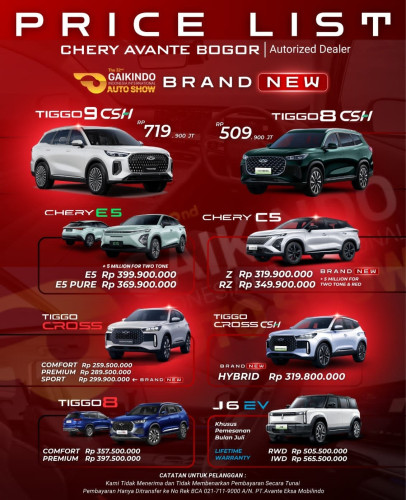 Pricelist Harga Chery kramat 2025